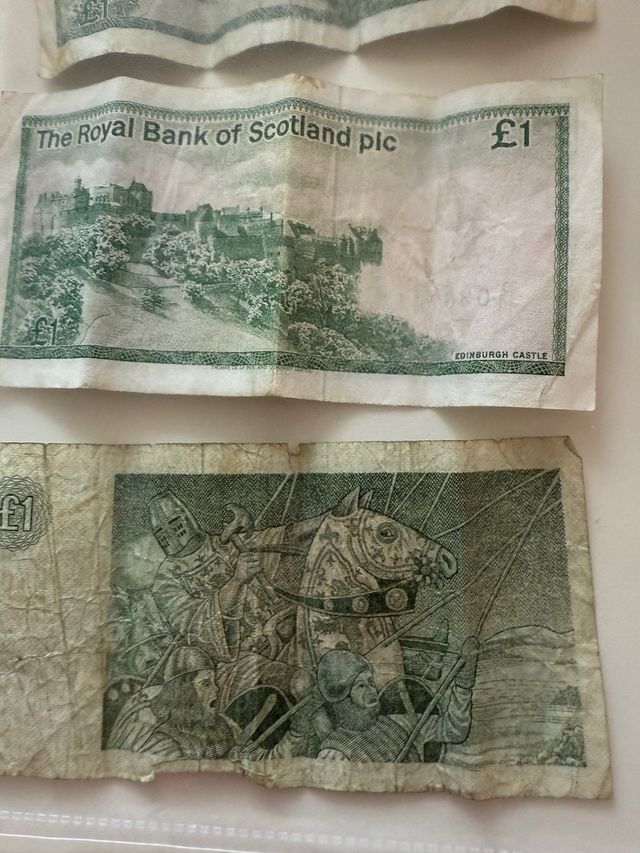 Billetes de Escocia: 1 Libra Esterlina y monedas