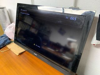 TV Sony con soporte de suelo y caja de transporte