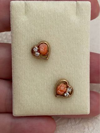 Pendientes vintage corazón coral y circonitas #6