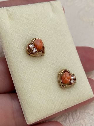 Pendientes vintage corazón coral y circonitas #6