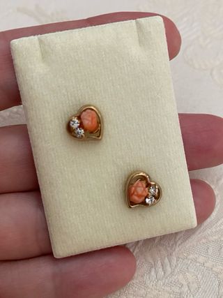 Pendientes vintage corazón coral y circonitas #6