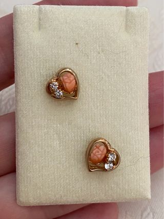 Pendientes vintage corazón coral y circonitas #7