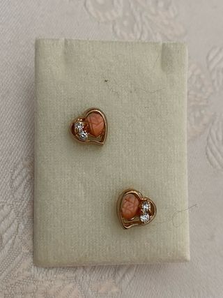 Pendientes vintage corazón coral y circonitas #7