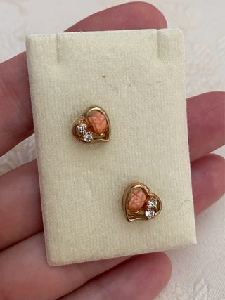 Pendientes vintage corazón coral y circonitas #7