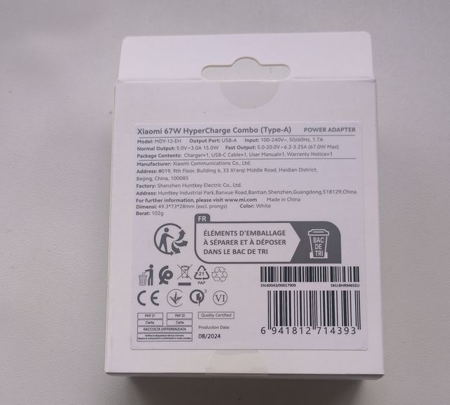 Carregador Combo Tipo A Xiaomi 67W HyperCharge