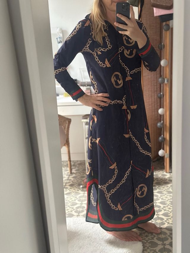 Vestido Túnica Versace Cadena Azul Marino