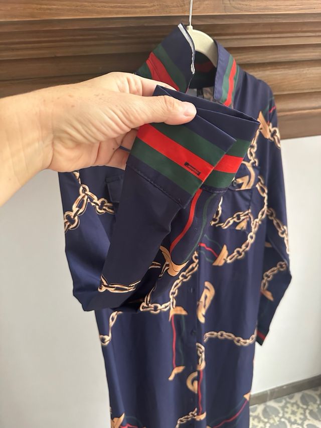 Vestido Túnica Versace Cadena Azul Marino