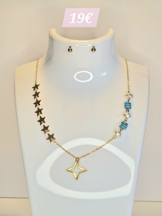 Collar dorado con estrellas y turquesa