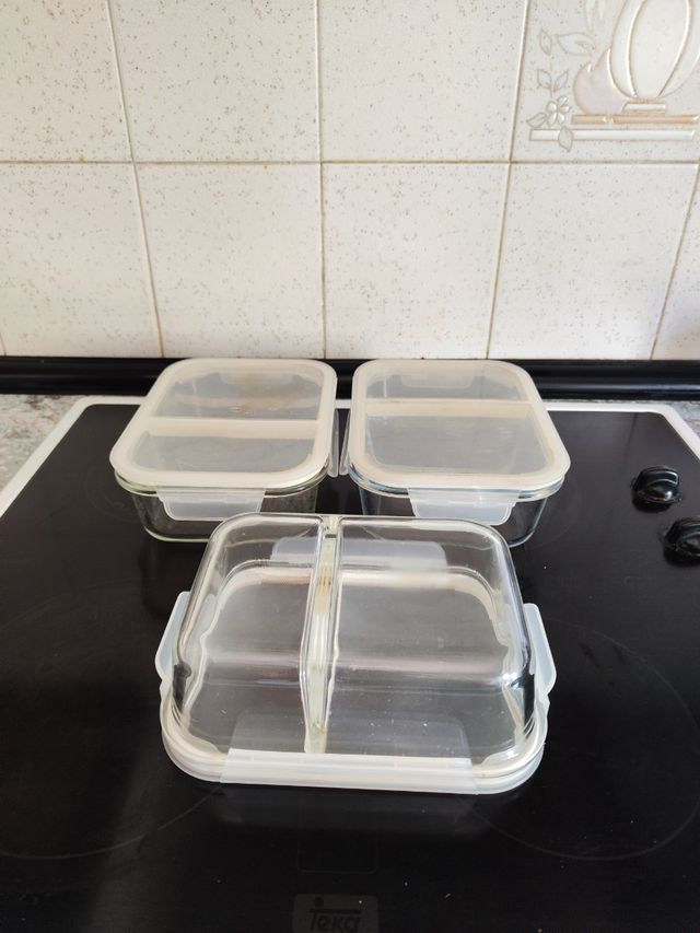 Contenedores de vidrio con 2 compartimentos