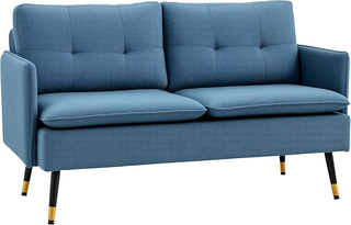 Divano 2 Posti in Tessuto Effetto Lino con Braccio