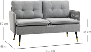 Divano 2 Posti in Tessuto Effetto Lino con Braccio