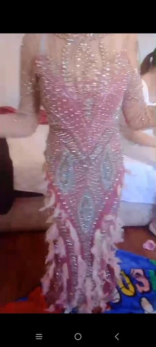 Vestido de fiesta gitana rosa y plateado