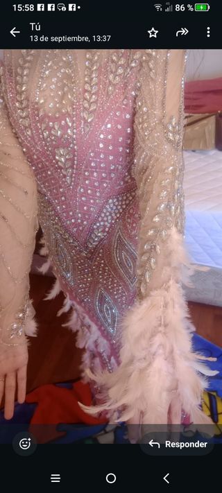 Vestido de fiesta gitana rosa y plateado