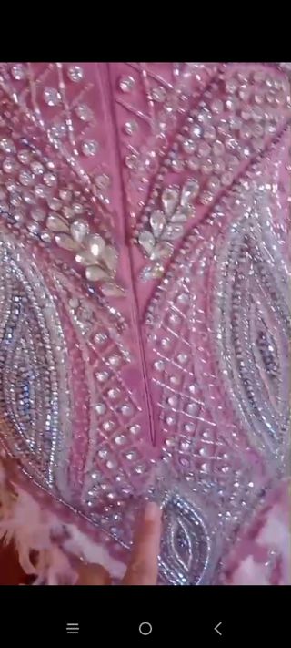 Vestido de fiesta gitana rosa y plateado