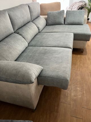 Sofá Chaiselongue 4 Plazas Gris y Beige