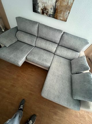 Sofá Chaiselongue 4 Plazas Gris y Beige