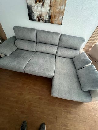 Sofá Chaiselongue 4 Plazas Gris y Beige