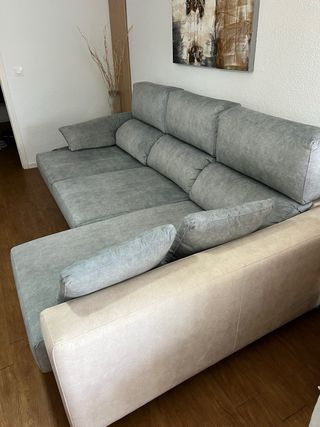 Sofá Chaiselongue 4 Plazas Gris y Beige