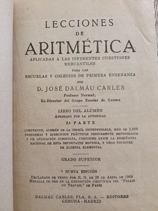 Aulas de Aritmética - 1962. José Dalmáu Carlos
