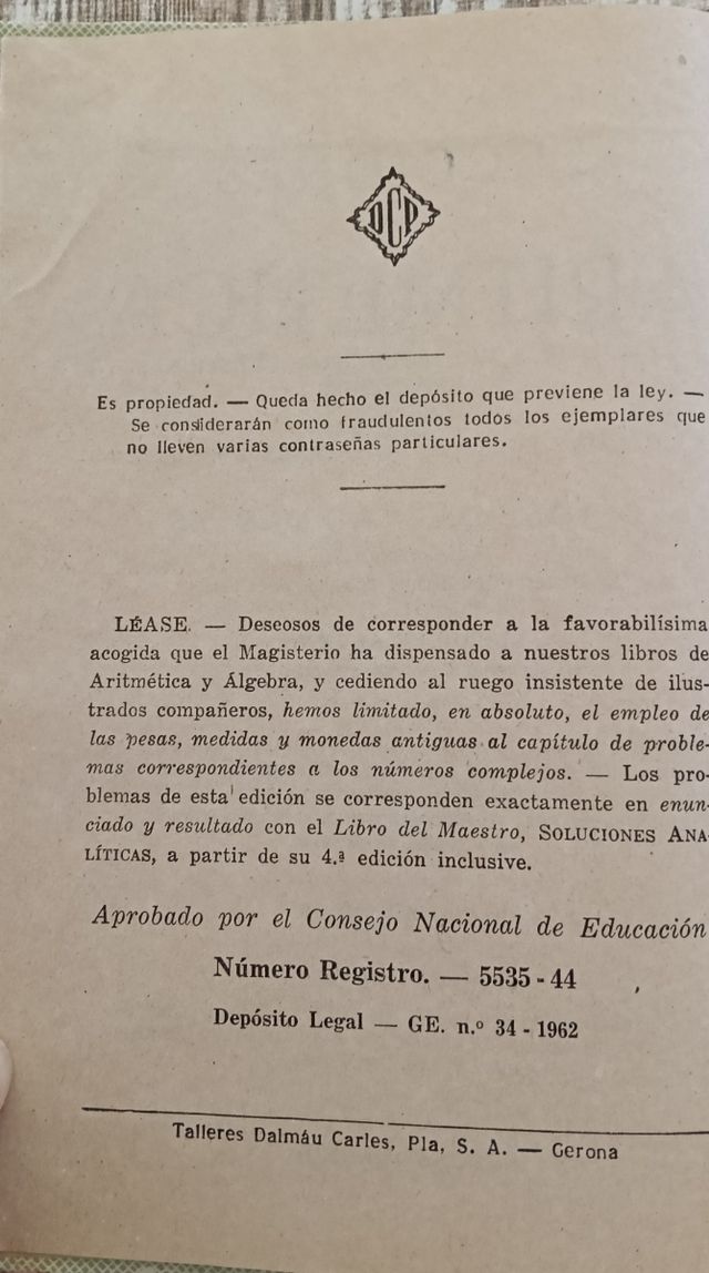 Lezioni di aritmetica - 1962. Jose Dalmau Carles