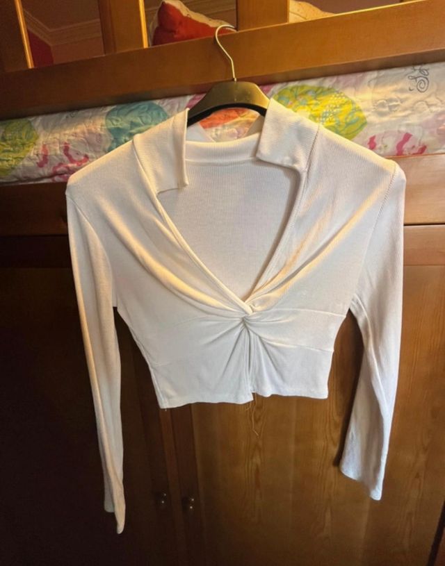 Top manga larga mujer blanco