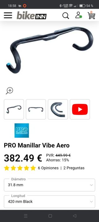 Manillar PRO Vibe Aero Carbono