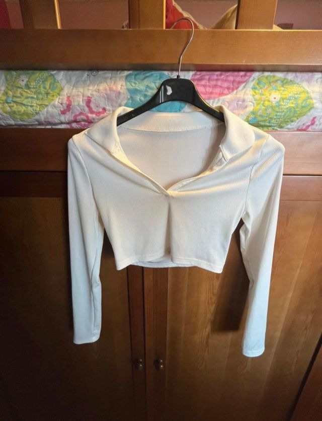 Top blanco manga larga mujer