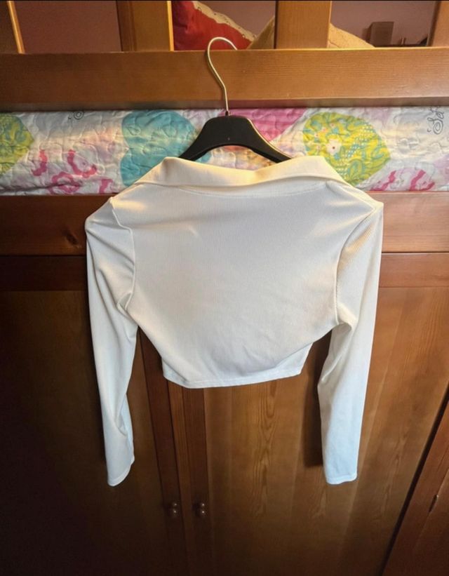 Top blanco manga larga mujer