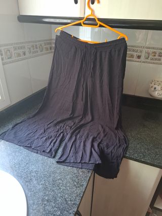 Falda pantalón negra tobillera con abertura