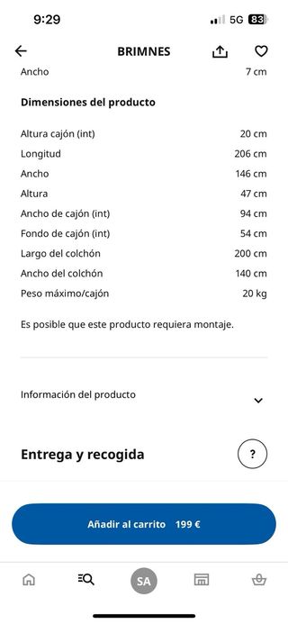 Cama con colchón y cajones