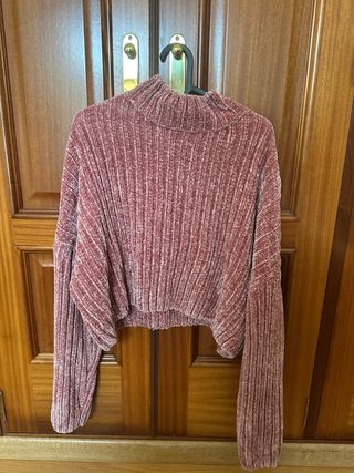 Jersey Bershka cuello medio rosa talla M