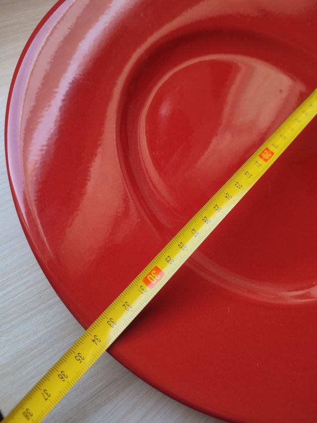 PLATO cerámica rojo 34 cm – grande y esmaltado