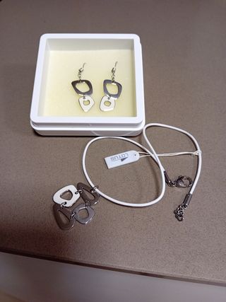 Pendientes y collar Lotus Style Plata y Blanco