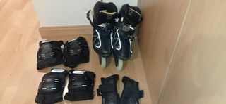 Patines talla 45,5 y protecciones para patinaje