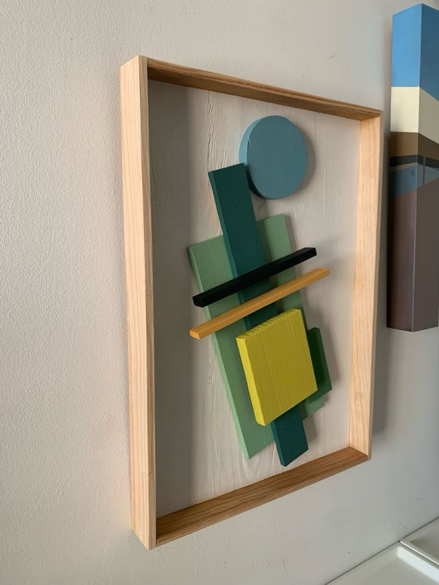 Cuadro abstracto 3D, escultura pared de madera 52