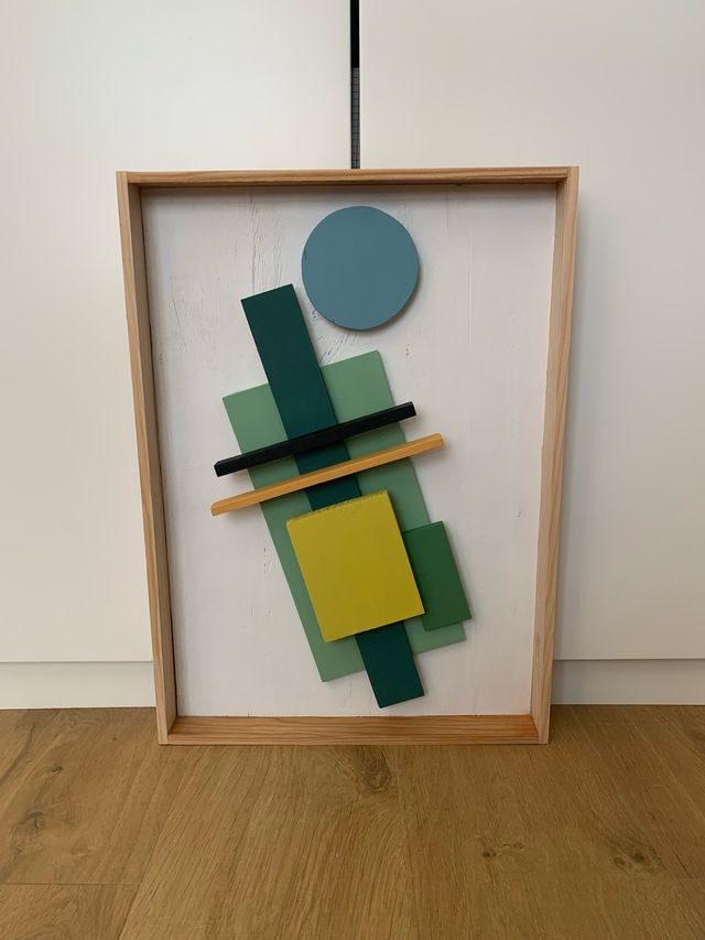 Cuadro abstracto 3D, escultura pared de madera 52