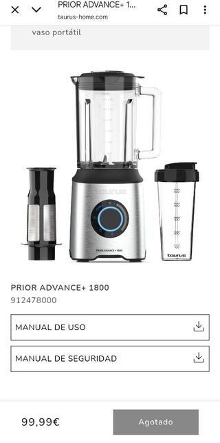 Batidora/licuadora Taurus PRIOR ADVANCE+ 1800,2L.