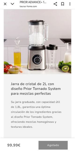 Batidora/licuadora Taurus PRIOR ADVANCE+ 1800,2L.