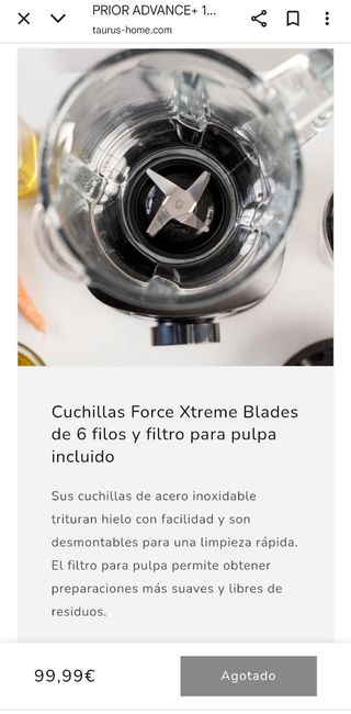 Batidora/licuadora Taurus PRIOR ADVANCE+ 1800,2L.