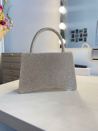 Bolso de mano dorado con brillo para mujer