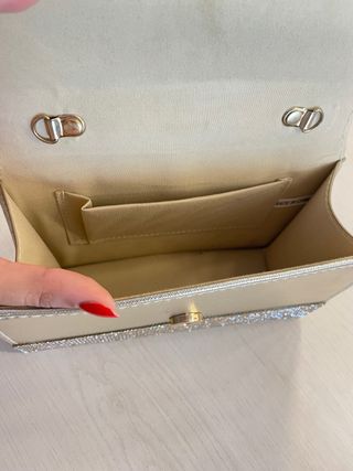 Bolso de mano dorado con brillo para mujer