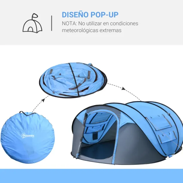 Tenda da campeggio pop-up blu 263x220x123 cm