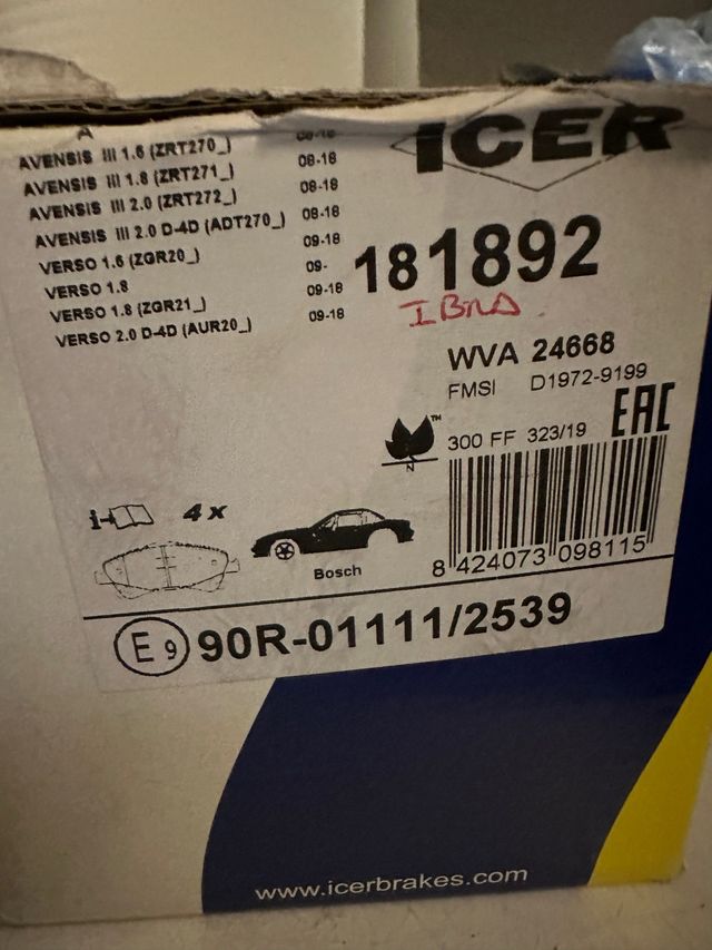 Pastillas Freno Delanteras Toyota Avensis Verso