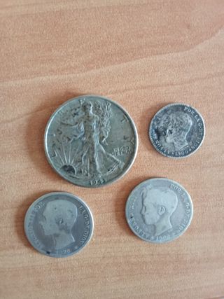 4 monete antiche: Spagna e USA