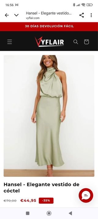 Vestido Hansel VYFLAIR verde talla S
