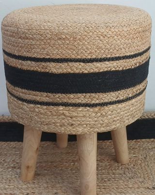 Puff Yute y Algodón con Franjas