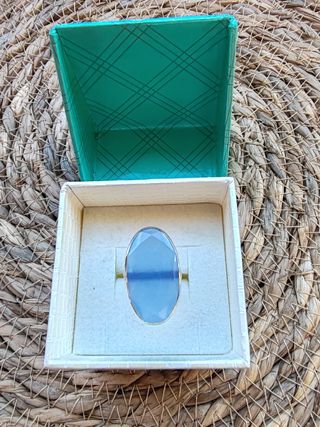 Anillo Ajustable Plata Baño Dorado Piedra Azul