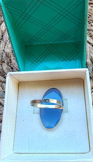 Anillo Ajustable Plata Baño Dorado Piedra Azul
