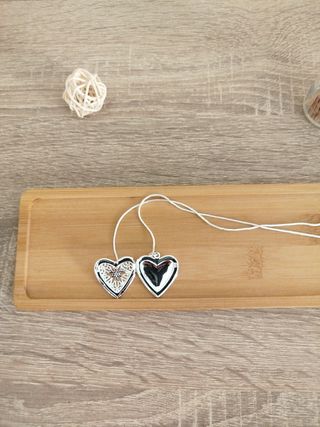 Collar Colgante Corazón Relicario Plata