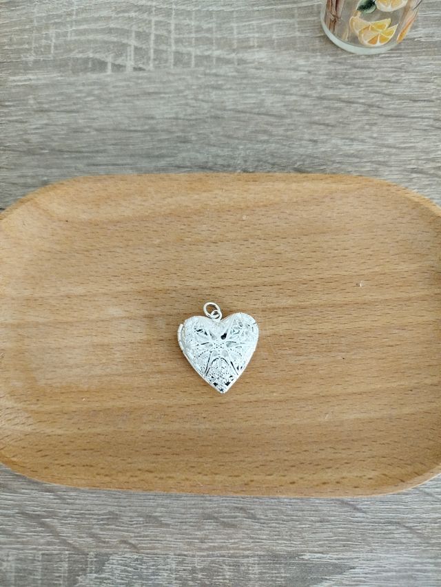 Collar Colgante Corazón Relicario Plata